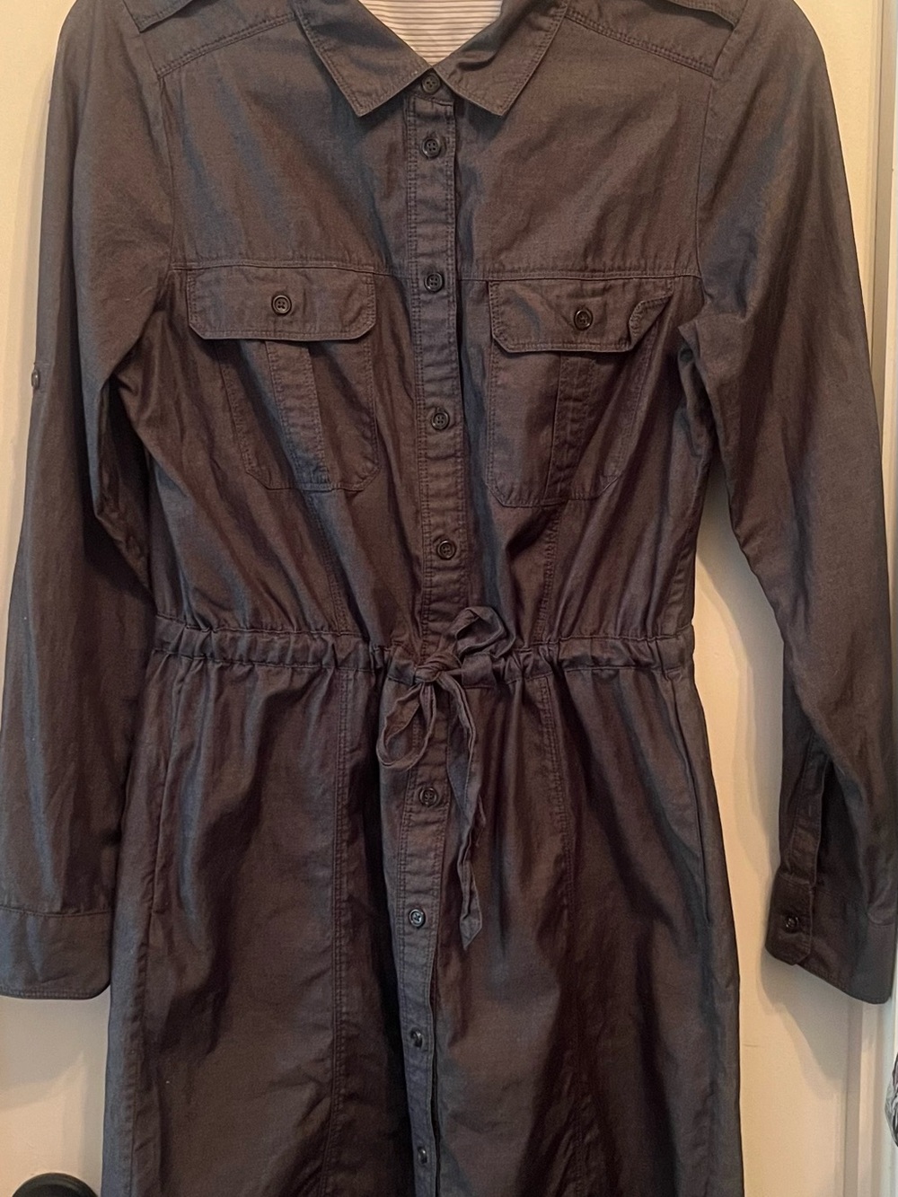 GAP Long Sleeve Button-Front Shirt Dress - Dark Gray